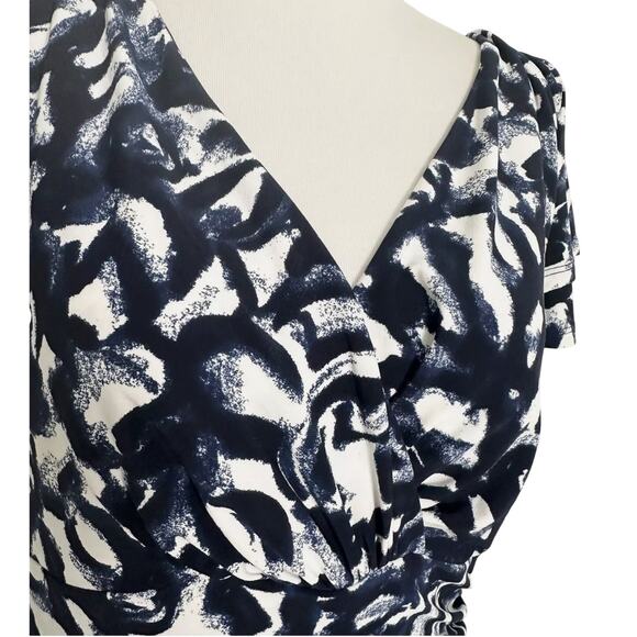 Lauren Ralph Lauren 10P Faux Wrap. Navy White Office Career Sexy Ruched Dress - Picture 5 of 10